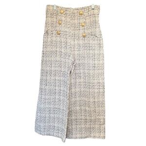 Zara High Rise Tweed Black White Crop Wide Leg Pants Womens XS
